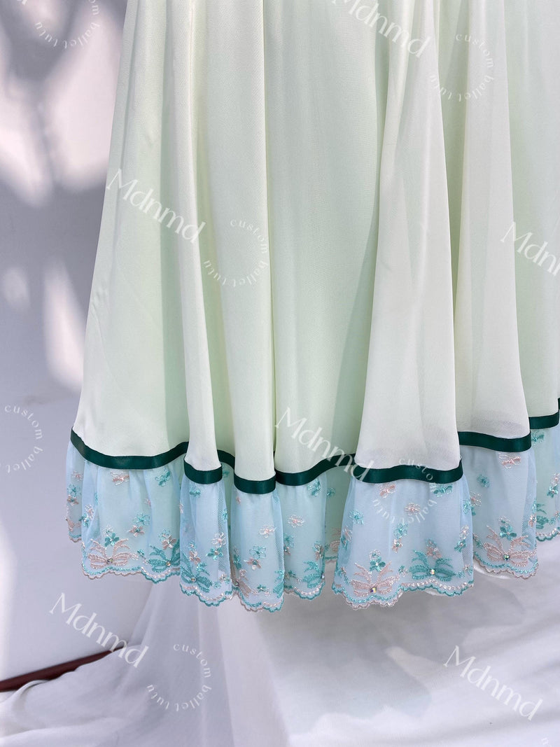 Green Romantic Ballet Tutu Dress - Custom Handmade for Graduation Ball Variations & YAGP Competitions