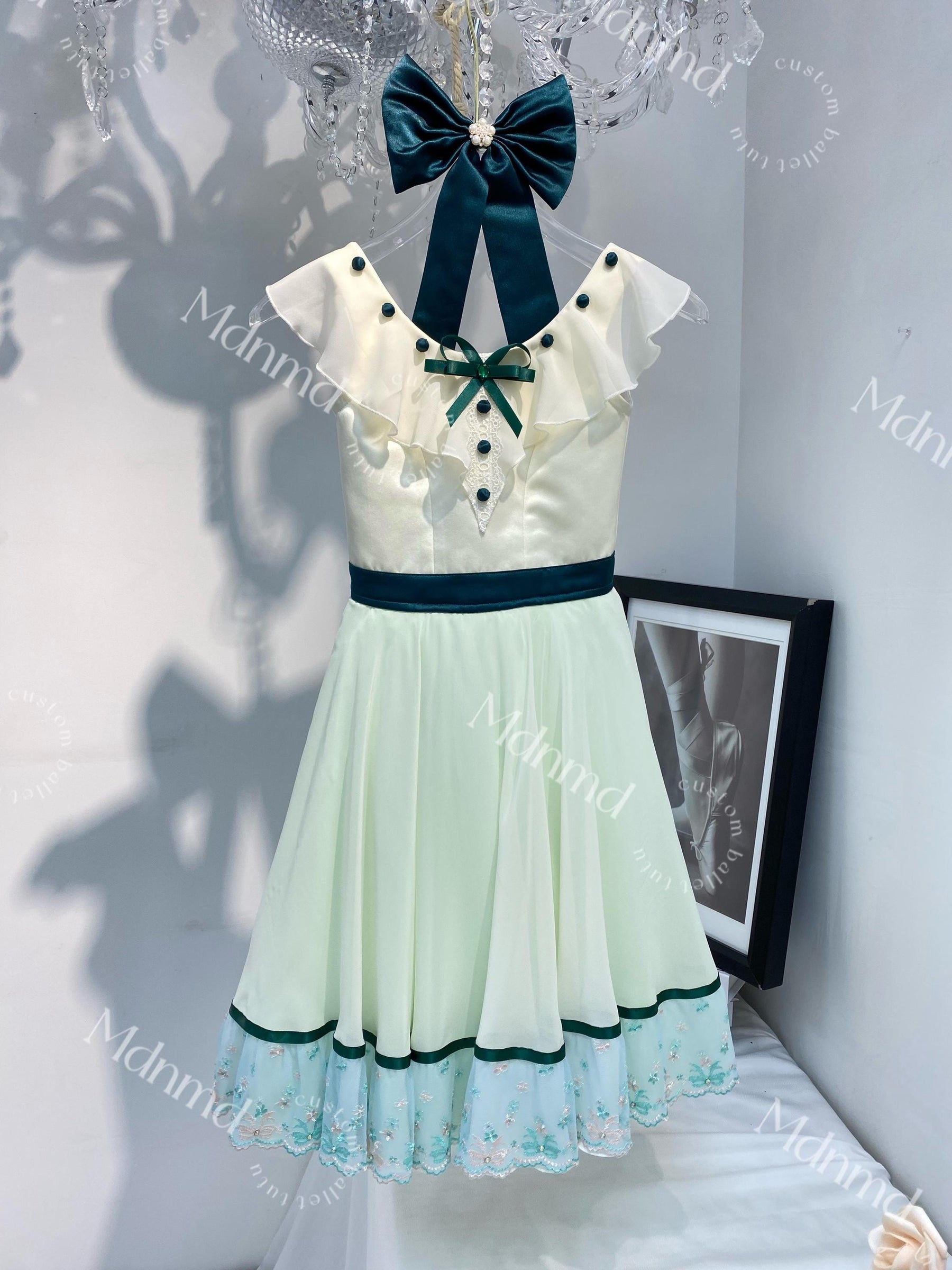 Green Romantic Ballet Tutu Dress - Custom Handmade for Graduation Ball Variations & YAGP Competitions