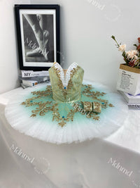 Custom Professional Grade Mint Green Ballet Tutu with Gold Embellishments