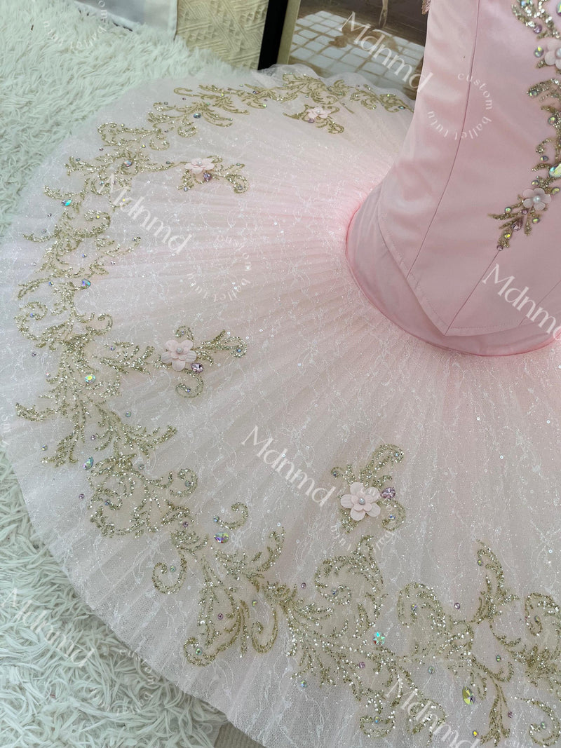Custom Made Professional Pink Ballet Tutu with Exquisite Embroidery and Shiny Rhinestones Nutcracker