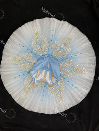 Custom Professional Ballet Costume Light Blue Satin with Extensive Crystal Embellishments