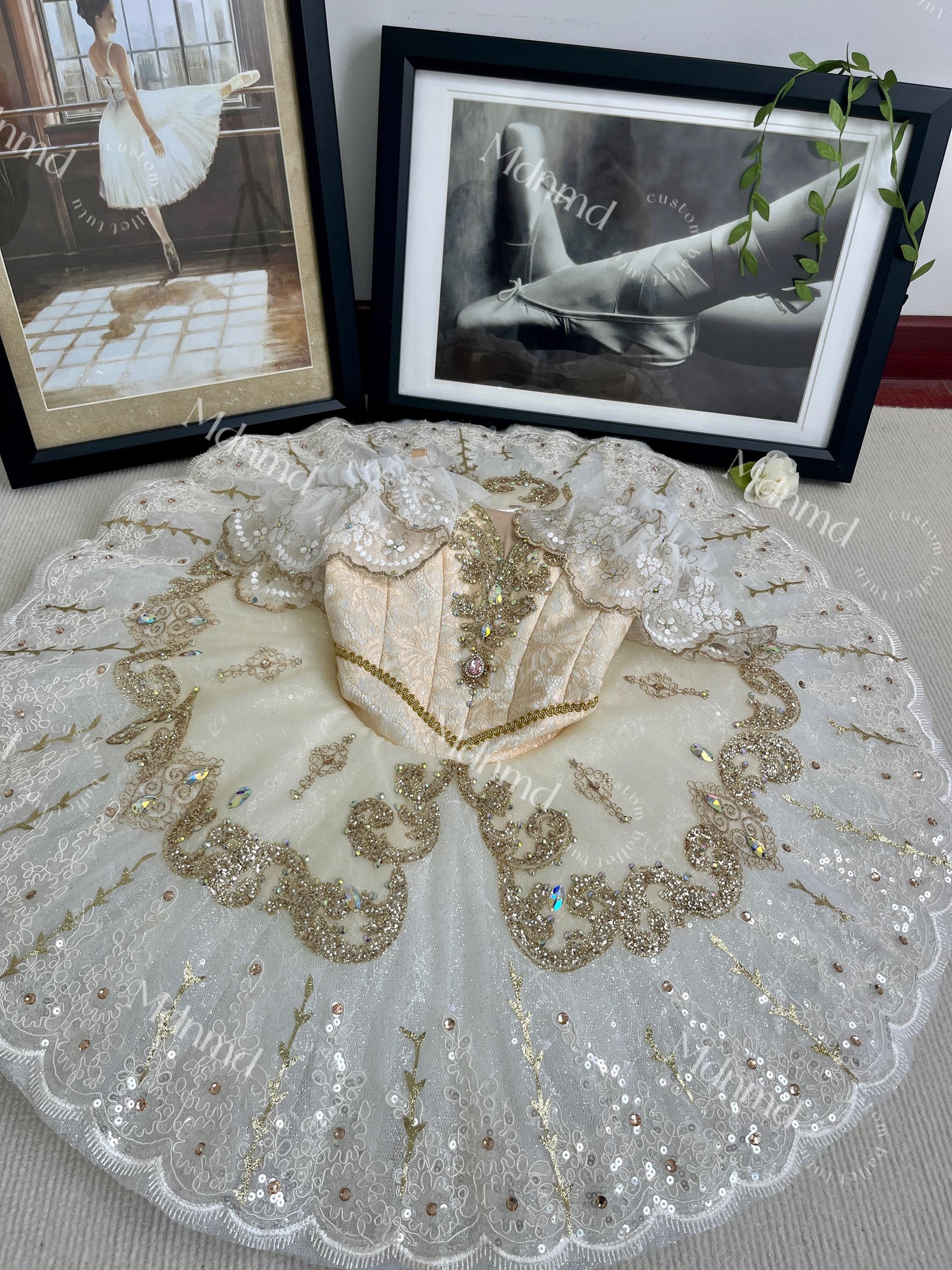 Exquisitely Handmade Gold Professional Ballet Tutu Ideal for Competition Performance Dance Costume Ballerina Dress