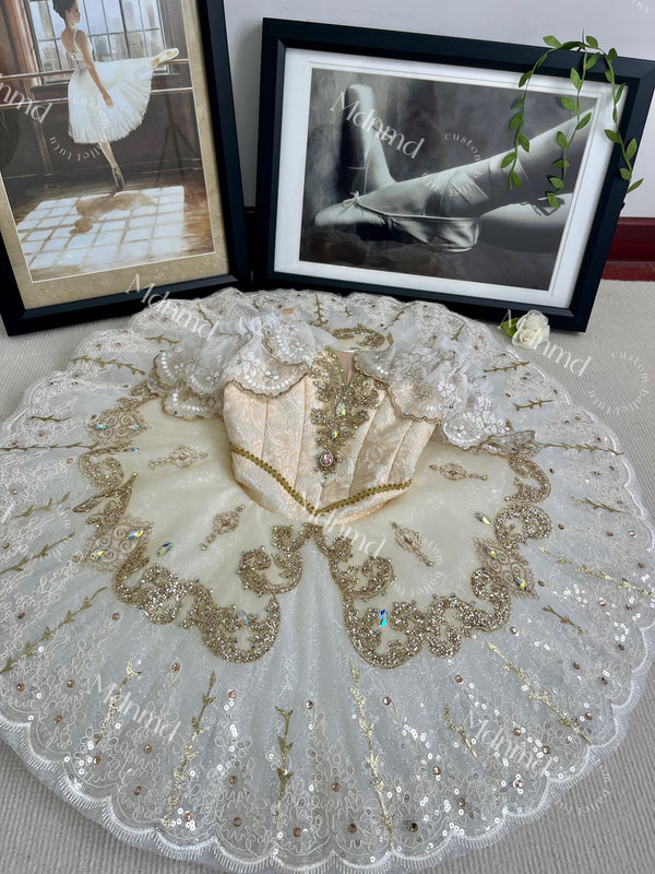 Exquisitely Handmade Gold Professional Ballet Tutu Ideal for Competition Performance Dance Costume Ballerina Dress