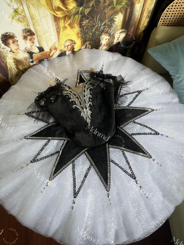 Custom Professional Grade Ballet Performance Tutu Black White Embellished