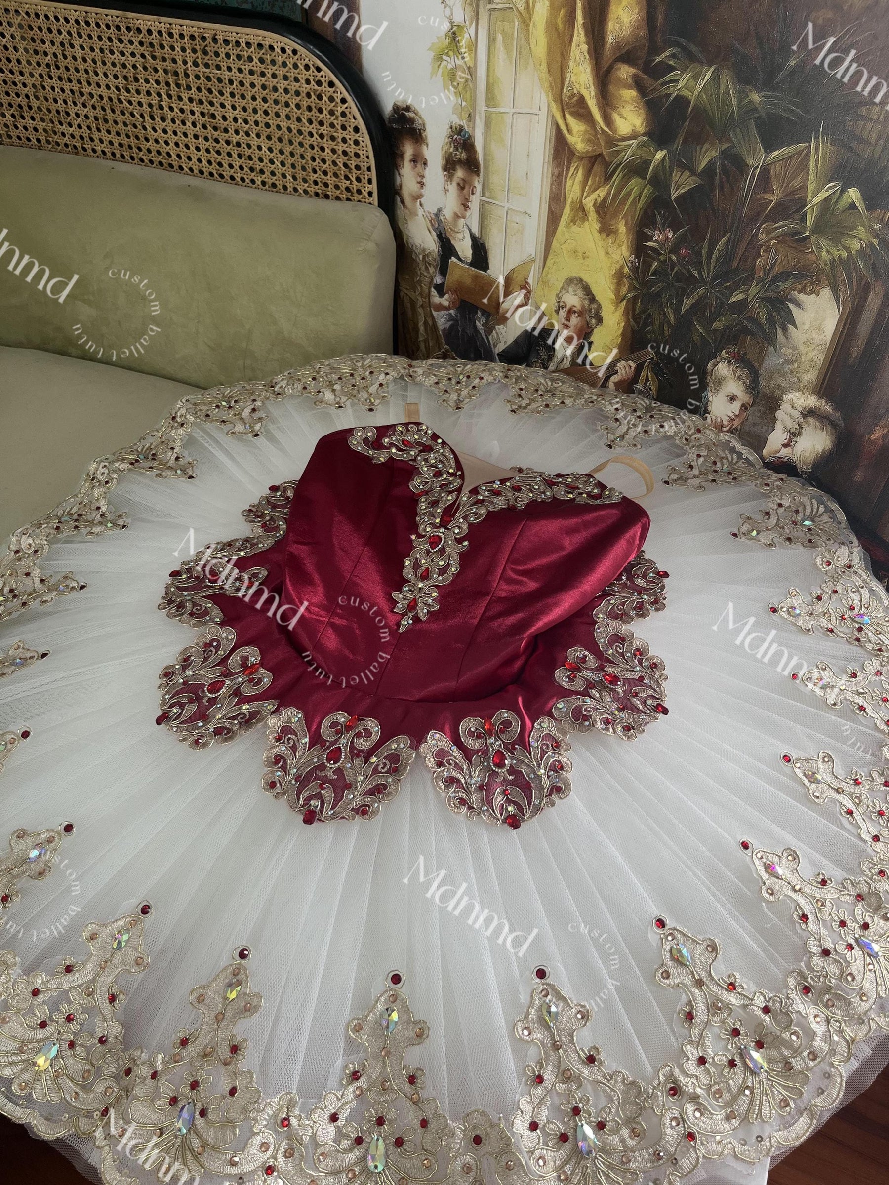 Custom Professional Grade Ballet Costume with Satin Bodice and Embellished Tulle Skirt