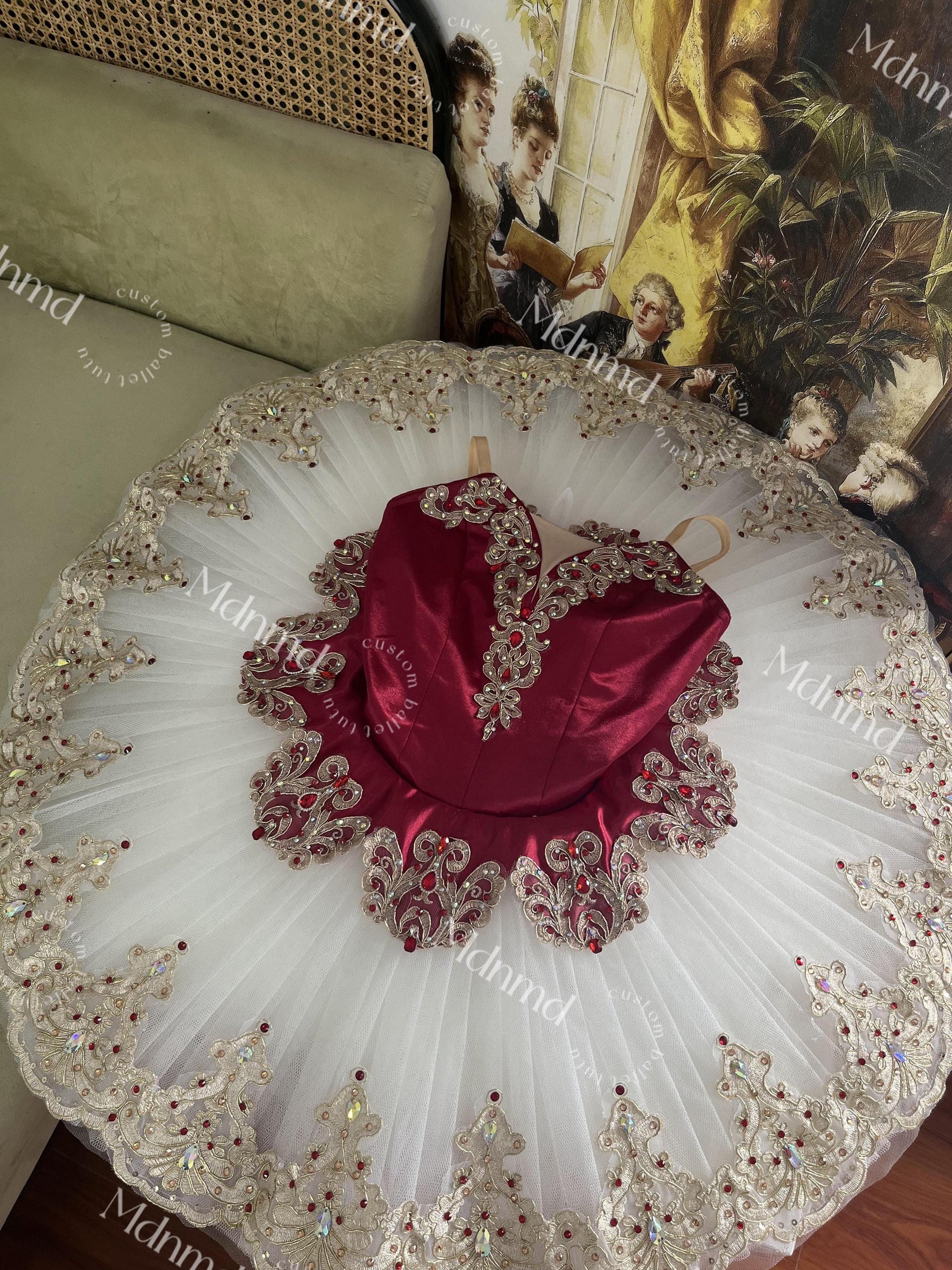 Custom Professional Grade Ballet Costume with Satin Bodice and Embellished Tulle Skirt