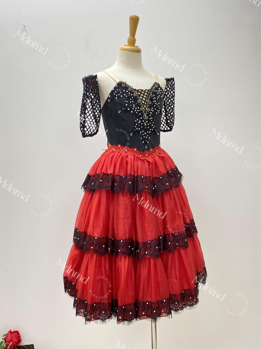 Handmade Don Quixote Nutcracker Ballet Dress - Black and Red Custom Tutu for YAGP & Competitions