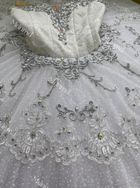 Custom Professional Grade Ballet Performance Costume, White Tutu with Crystal & Silver Embellishments