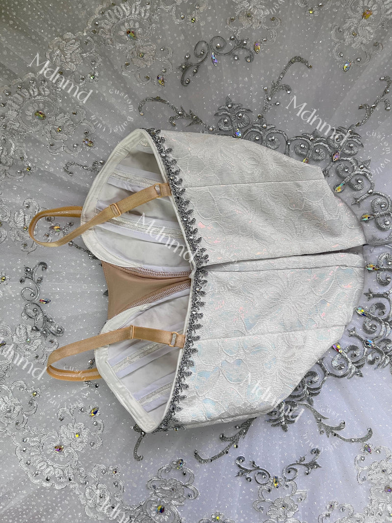 Custom Professional Grade Ballet Performance Costume, White Tutu with Crystal & Silver Embellishments