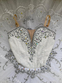 Custom Professional Grade Ballet Performance Costume, White Tutu with Crystal & Silver Embellishments