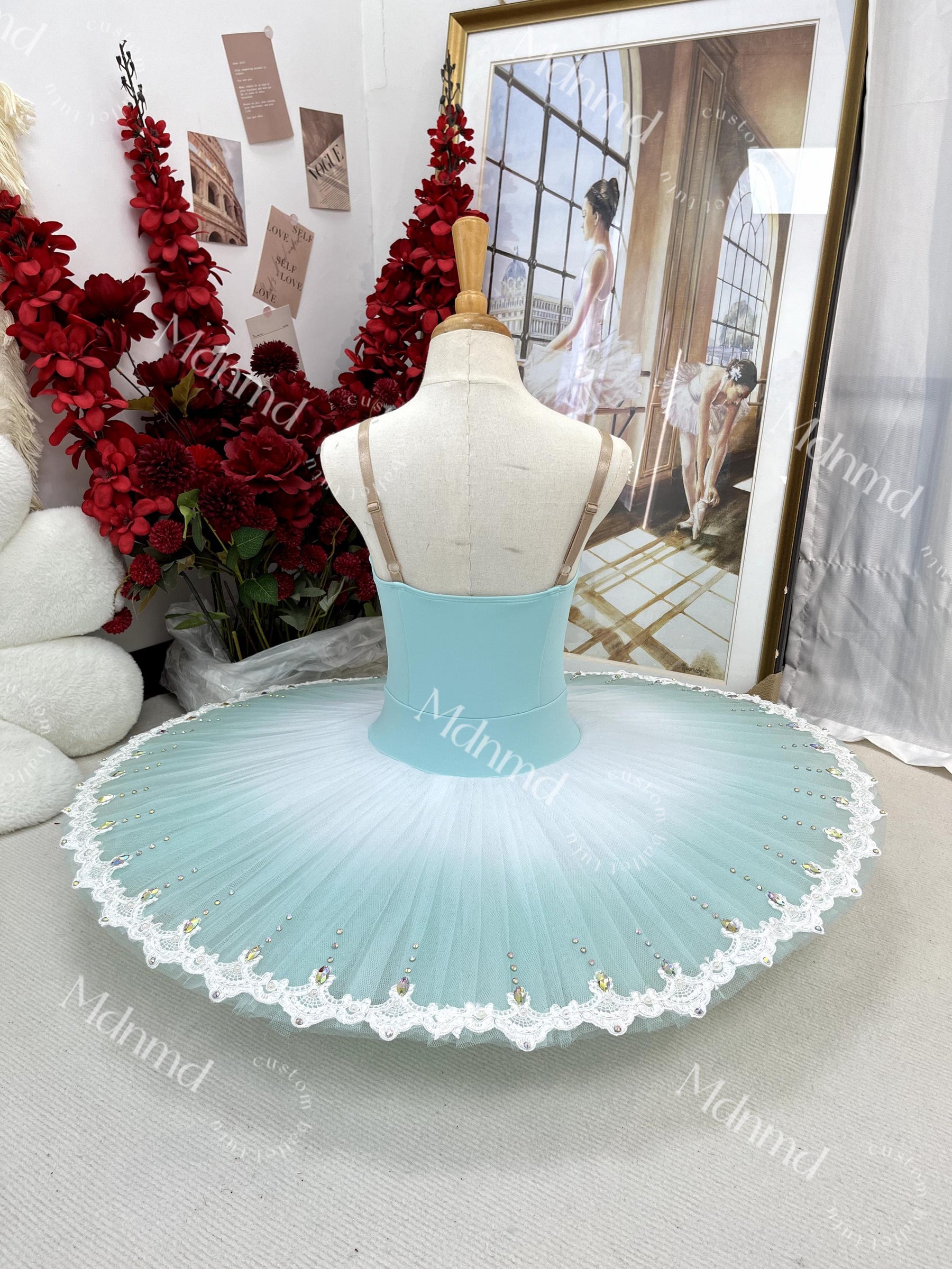 Custom Ballet Tutu Mint Green Bodice with Flower Embellishments