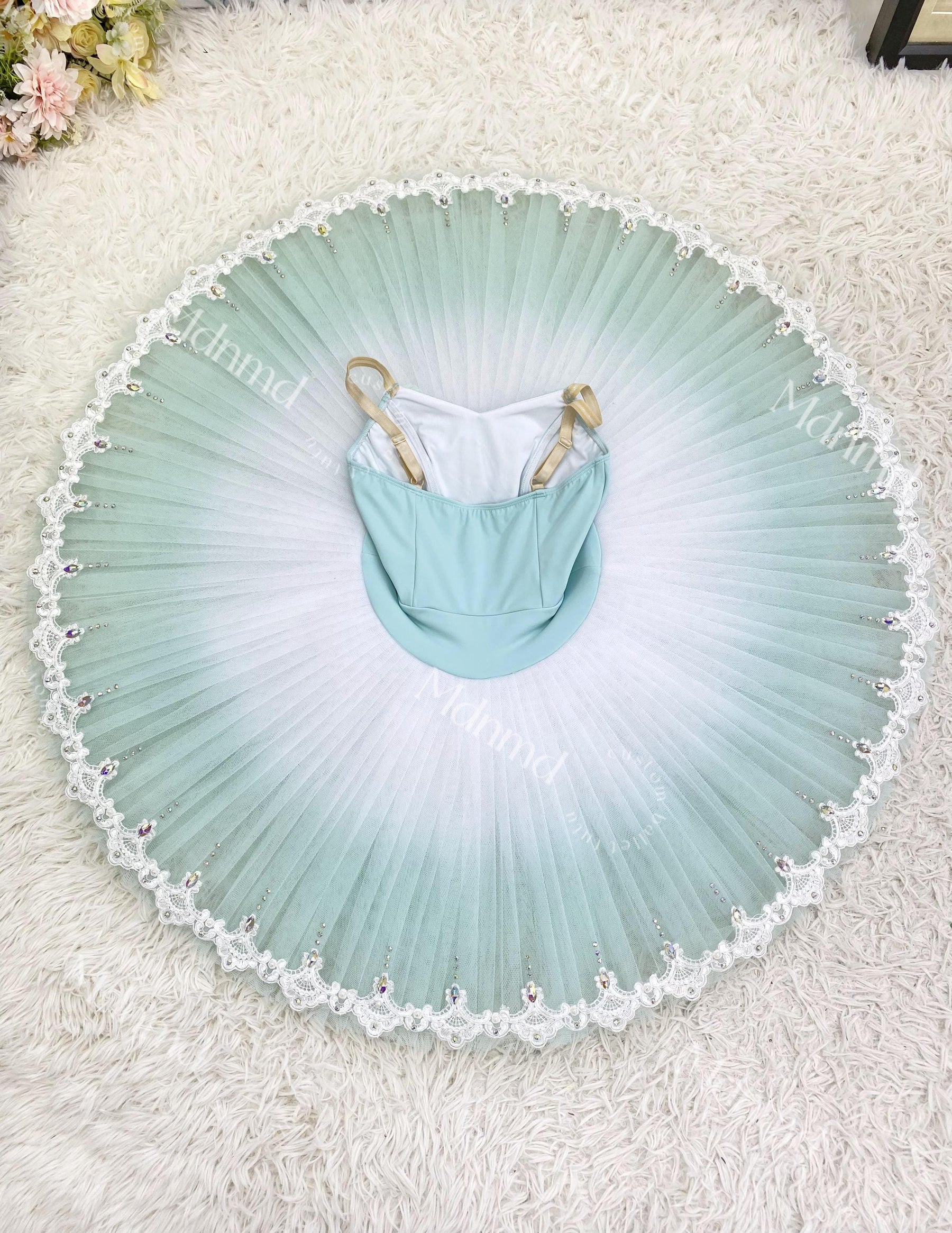 Custom Ballet Tutu Mint Green Bodice with Flower Embellishments