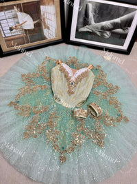 Custom Professional Grade Mint Green Ballet Tutu with Gold Embellishments