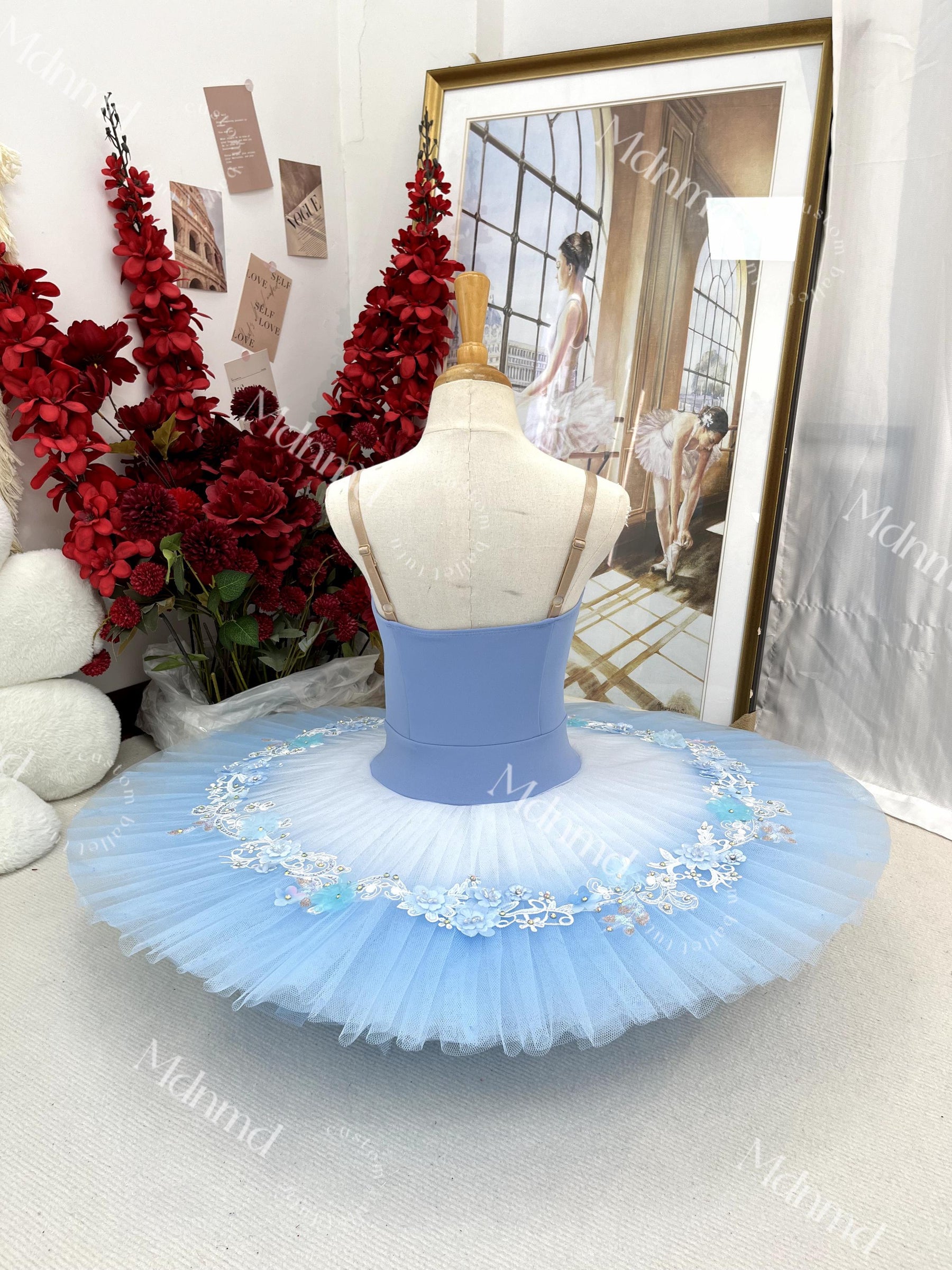 Handmade Ballet Pancake Tutu: Blue & Pink Ballerina Costume - Custom Made