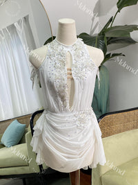 Contemporary Costume White Lyrical Dance Custom: Crystal Feather Embellishments