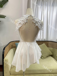 Contemporary Costume White Lyrical Dance Custom: Crystal Feather Embellishments