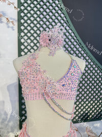 Contemporary Costume Handmade Pink Lyrical Dance Costume with Crystal Embellishments for Solo Performance