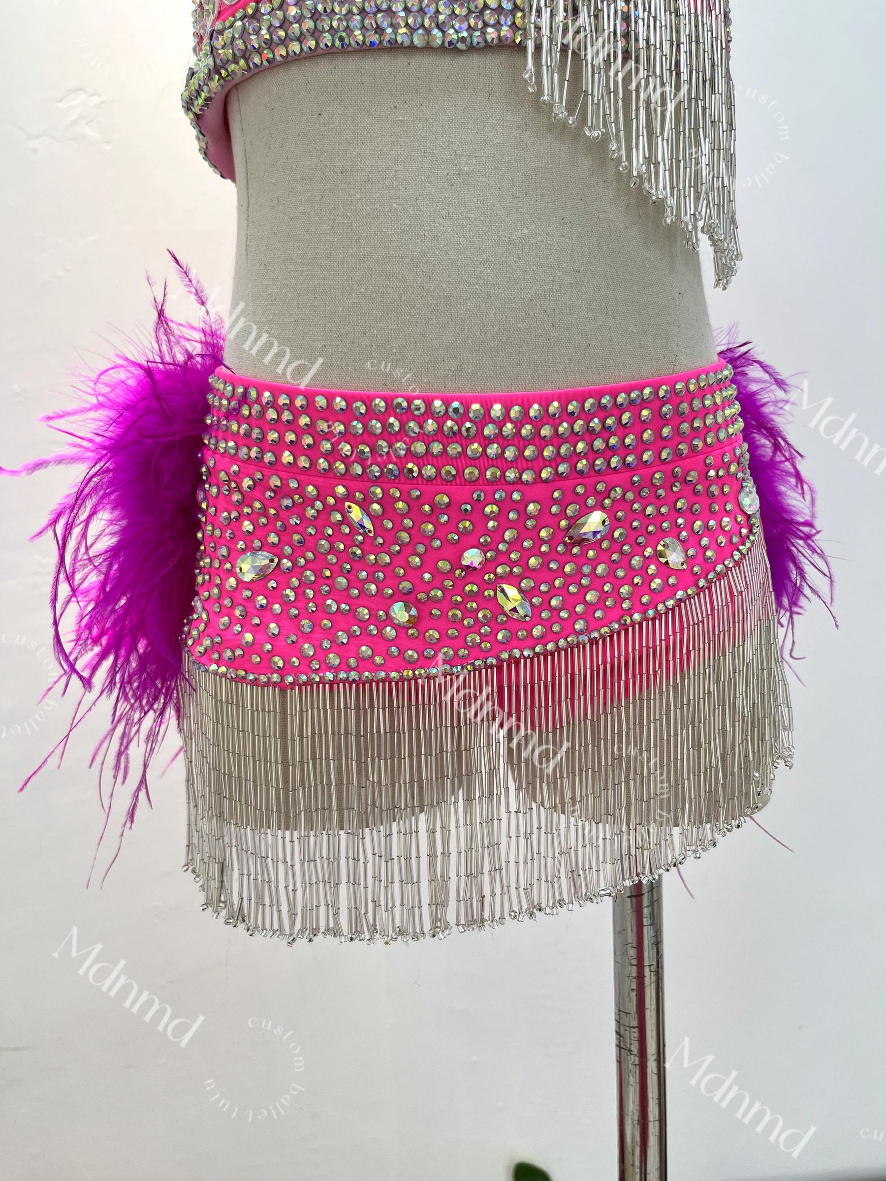 Contemporary Costume Bright Pink Lyrical Dance Costume: Feather Detail, Jazz, Figure Skating