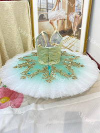 Custom Professional Grade Mint Green Ballet Tutu with Gold Embellishments