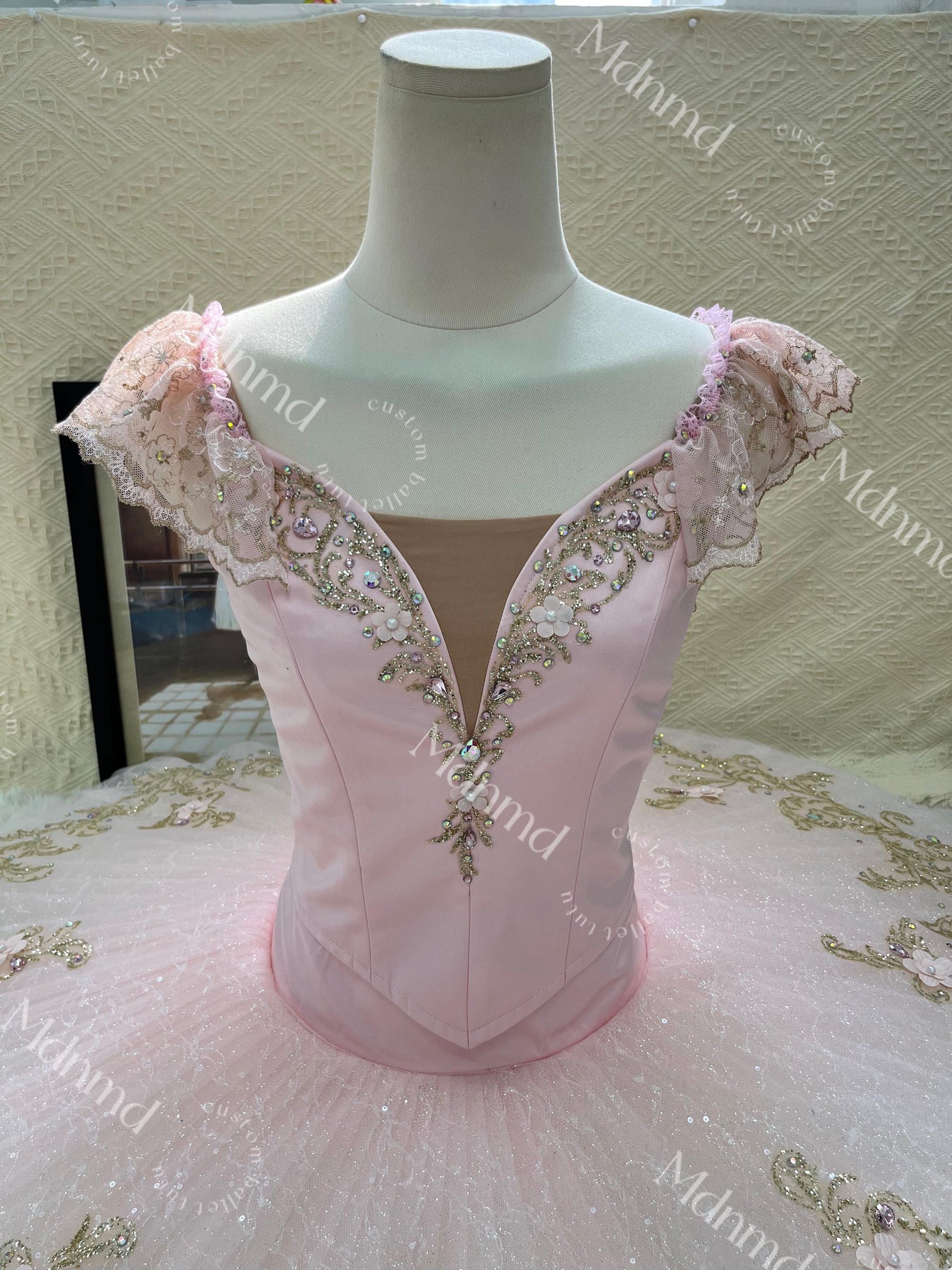 Custom Made Professional Pink Ballet Tutu with Exquisite Embroidery and Shiny Rhinestones Nutcracker