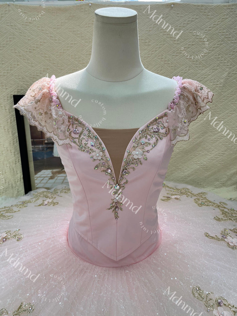 Custom Made Professional Pink Ballet Tutu with Exquisite Embroidery and Shiny Rhinestones Nutcracker