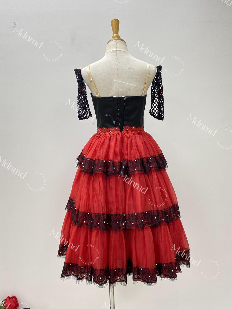 Handmade Don Quixote Nutcracker Ballet Dress - Black and Red Custom Tutu for YAGP & Competitions