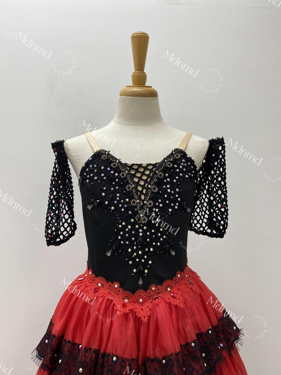 Handmade Don Quixote Nutcracker Ballet Dress - Black and Red Custom Tutu for YAGP & Competitions