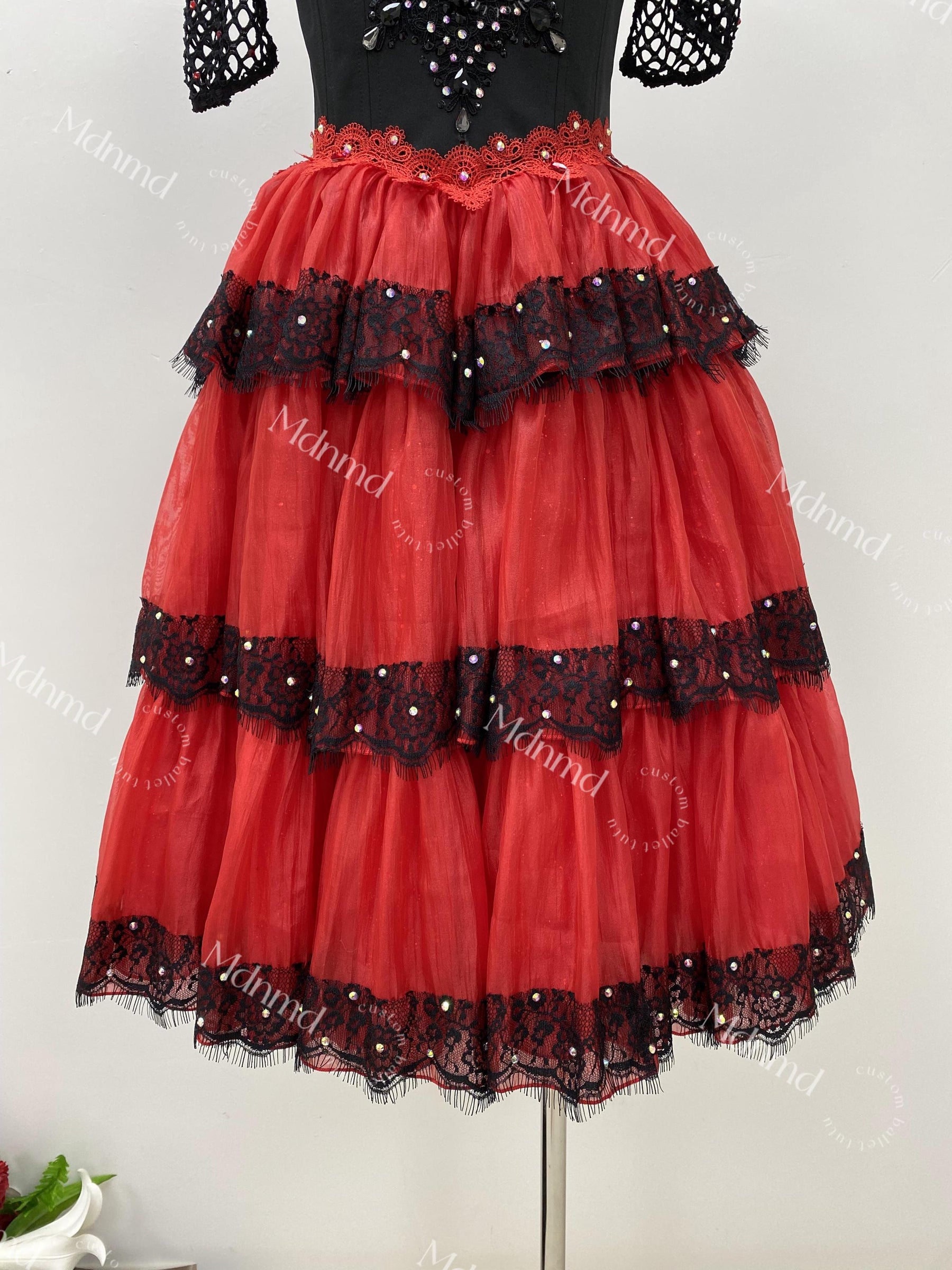 Handmade Don Quixote Nutcracker Ballet Dress - Black and Red Custom Tutu for YAGP & Competitions