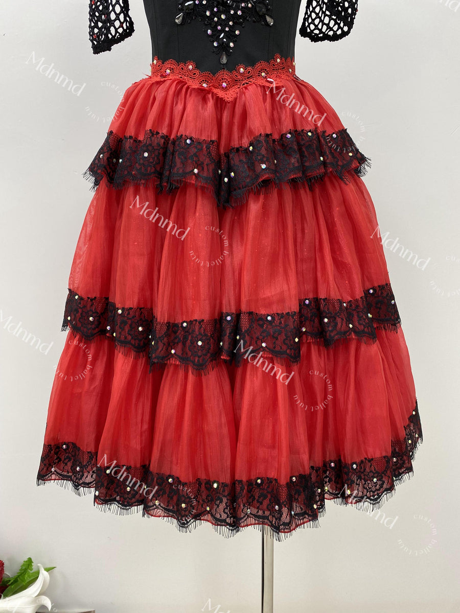 Handmade Don Quixote Nutcracker Ballet Dress - Black and Red Custom Tutu for YAGP & Competitions