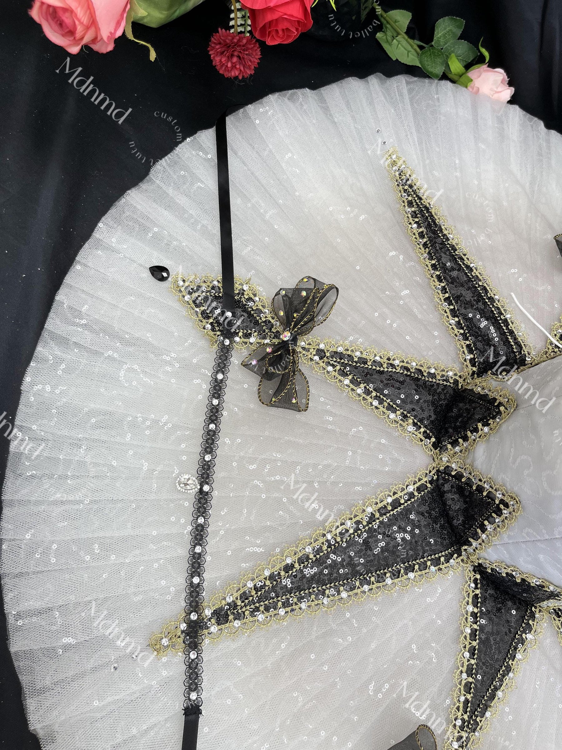 Professional Classic Black Ballet Short Skirt | Harlequin-Style Performance Costume for Female Ballet Dancers