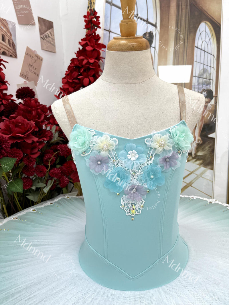 Custom Ballet Tutu Mint Green Bodice with Flower Embellishments
