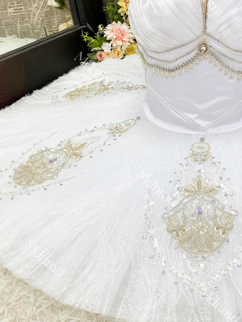 Ballerina Costume White Pancake Tutu Custom Made La Bayadere Silver Fairy Raymonda