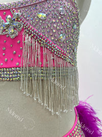 Contemporary Costume Bright Pink Lyrical Dance Costume: Feather Detail, Jazz, Figure Skating