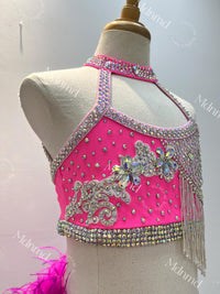 Contemporary Costume Bright Pink Lyrical Dance Costume: Feather Detail, Jazz, Figure Skating