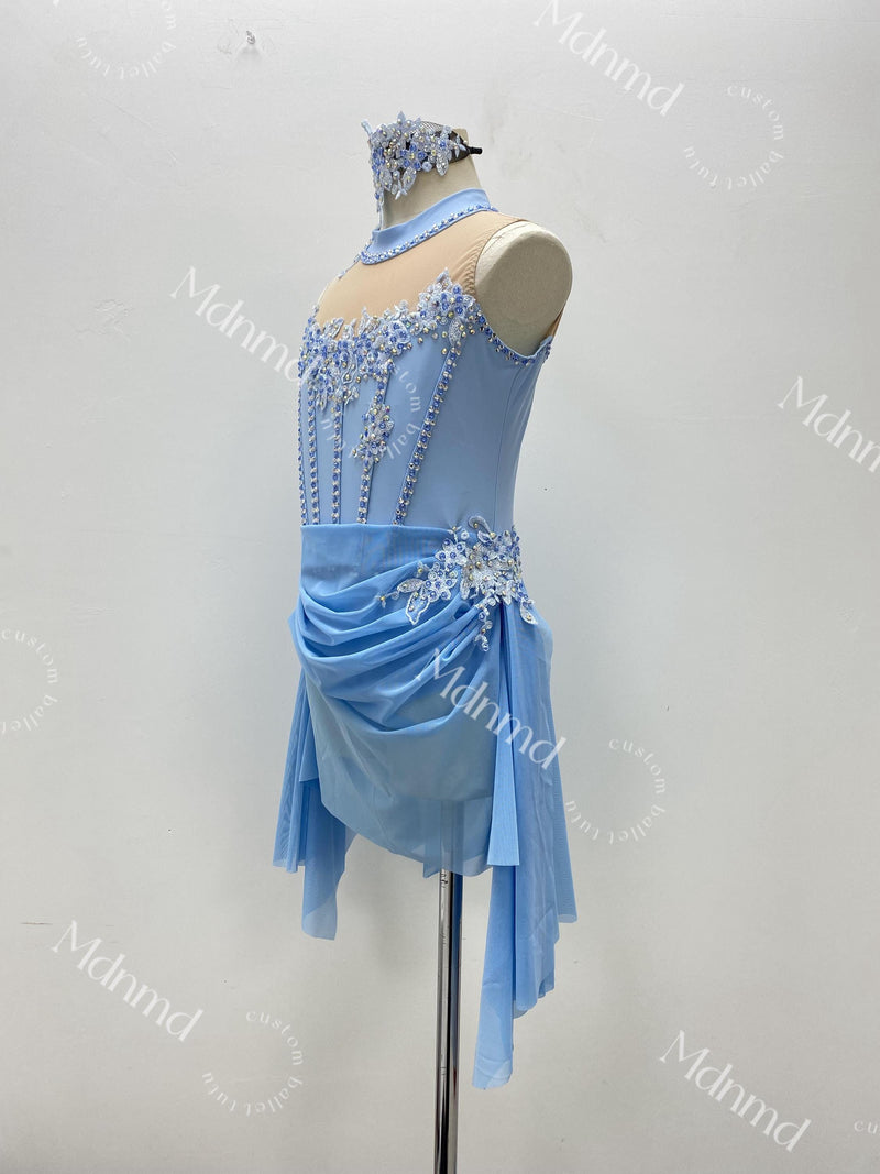 Handmade Blue Contemporary Costume Lyrical Dance Costume: Custom Jazz, Figure Skating, Gymnastics