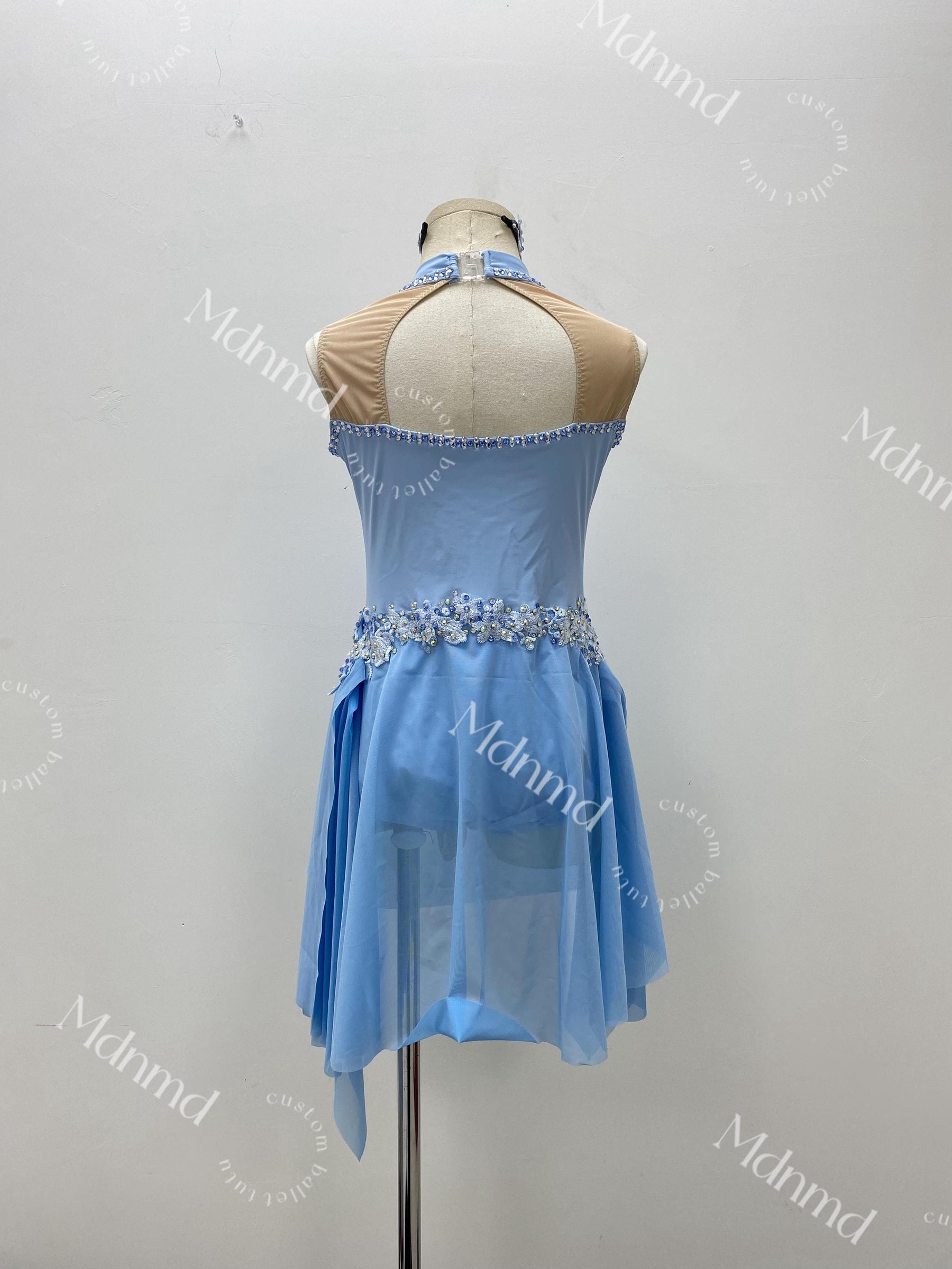 Handmade Blue Contemporary Costume Lyrical Dance Costume: Custom Jazz, Figure Skating, Gymnastics