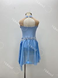 Handmade Blue Contemporary Costume Lyrical Dance Costume: Custom Jazz, Figure Skating, Gymnastics