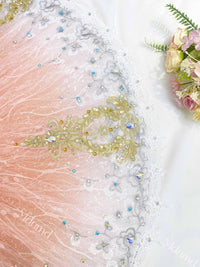 Custom Professional Pink Ballet Performance Dress Embellished with Gold Embroidery and Sequins