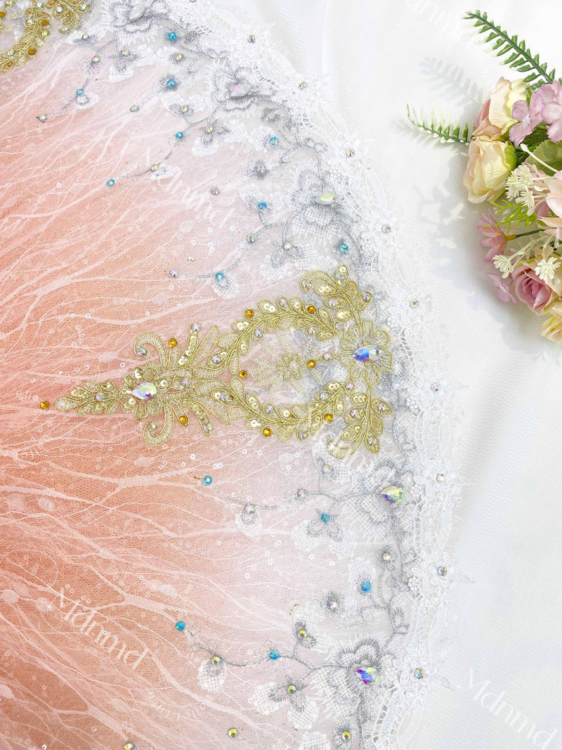 Custom Professional Pink Ballet Performance Dress Embellished with Gold Embroidery and Sequins