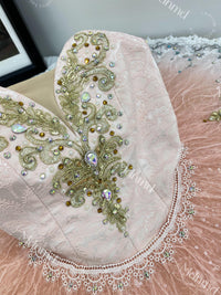 Custom Professional Pink Ballet Performance Dress Embellished with Gold Embroidery and Sequins