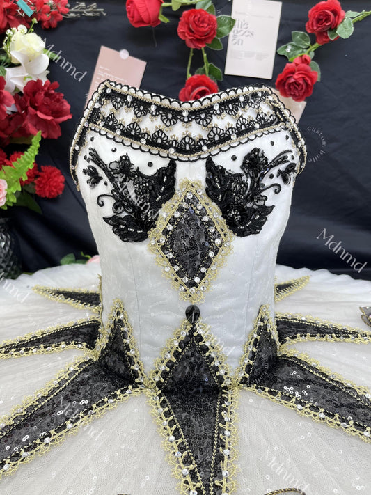 Professional Classic Black Ballet Short Skirt | Harlequin-Style Performance Costume for Female Ballet Dancers