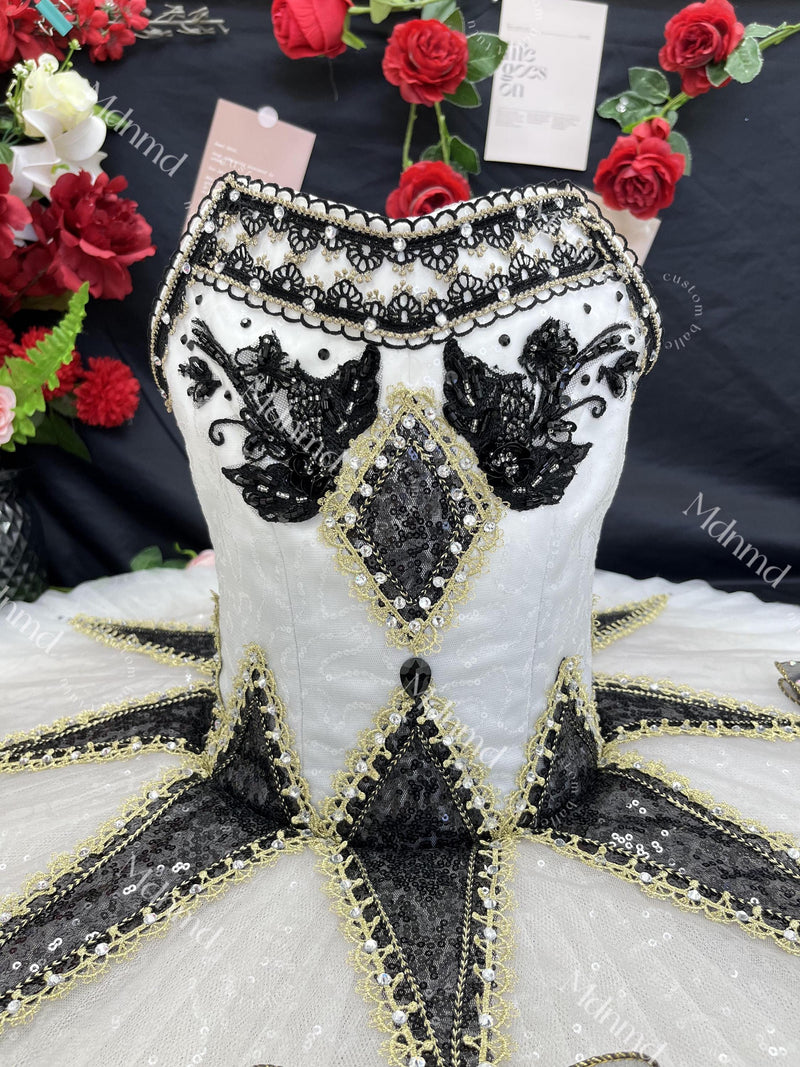 Professional Classic Black Ballet Short Skirt | Harlequin-Style Performance Costume for Female Ballet Dancers