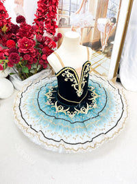 Custom Ballet Tutu: Green Velvet Bodice, Blue Ombre Tulle, Gold Embellished Dancewear