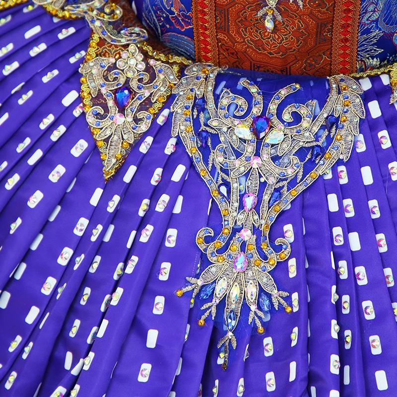 Handmade Royal Blue Ballet Tutu: Red and Gold Decorations, Professional Dance Costume
