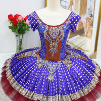 Handmade Royal Blue Ballet Tutu: Red and Gold Decorations, Professional Dance Costume