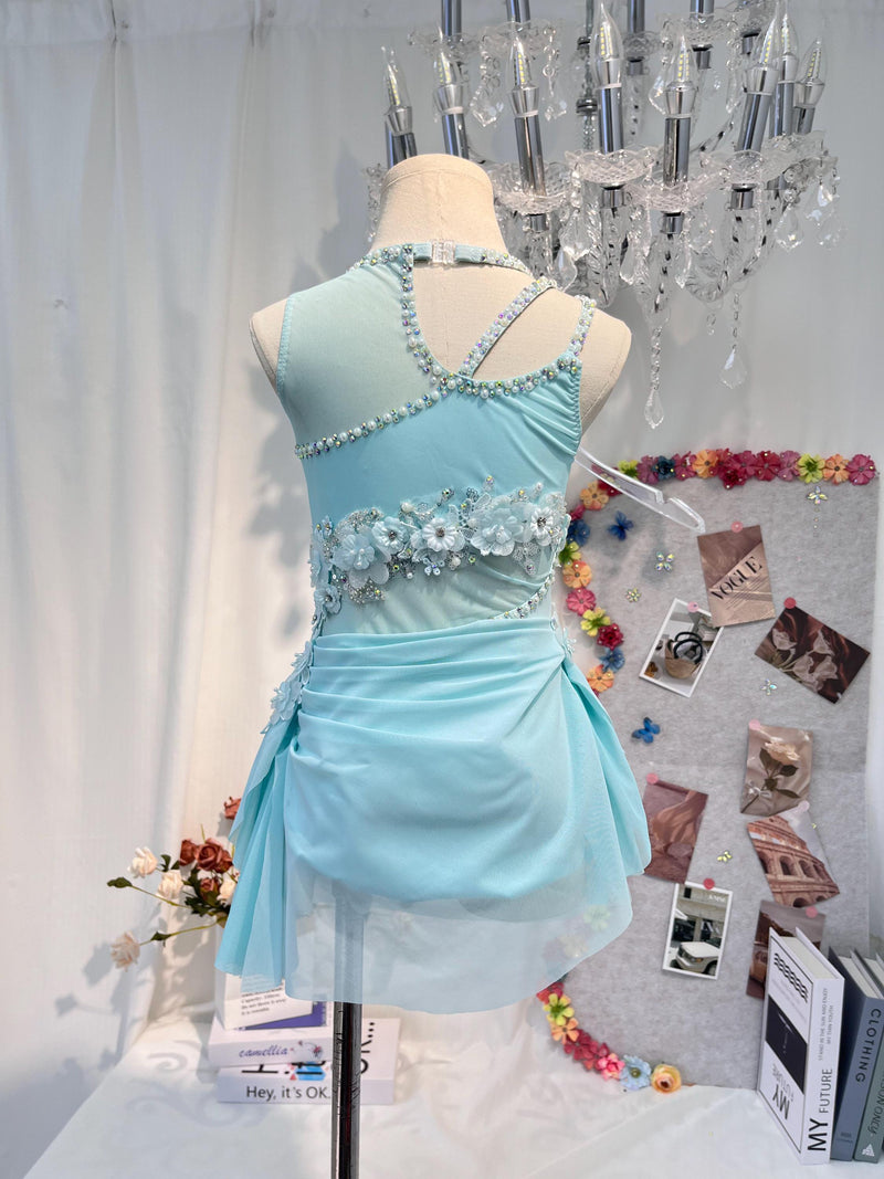 Handmade Contemporary Costume Baby Blue Lyrical Dance Costume: Diamond Performance Dress