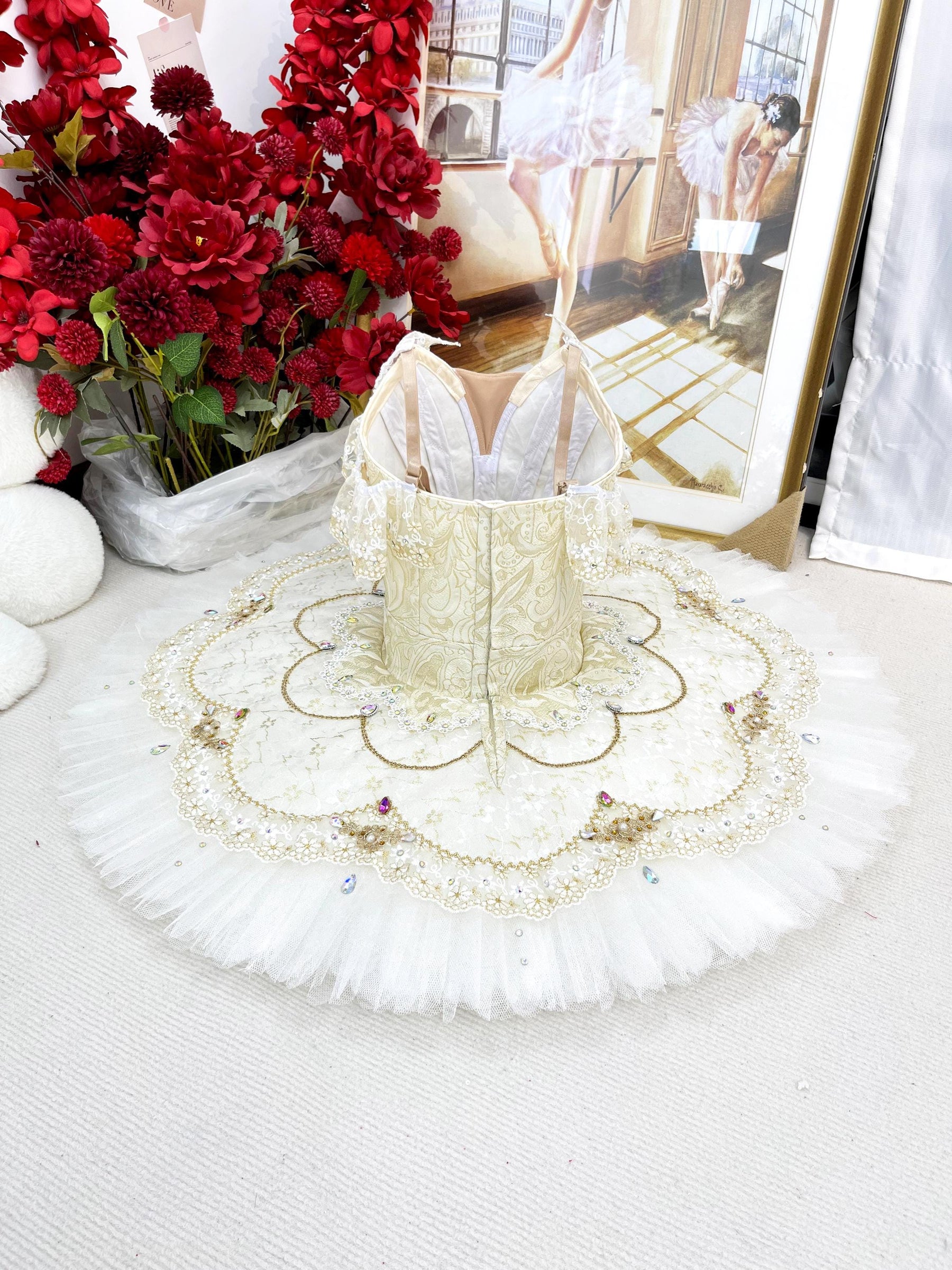 Champagne Gold Ballet Tutu | YAGP Competition Dress | Custom Professional Ballerina Costume | Rhinestone Classical Performance