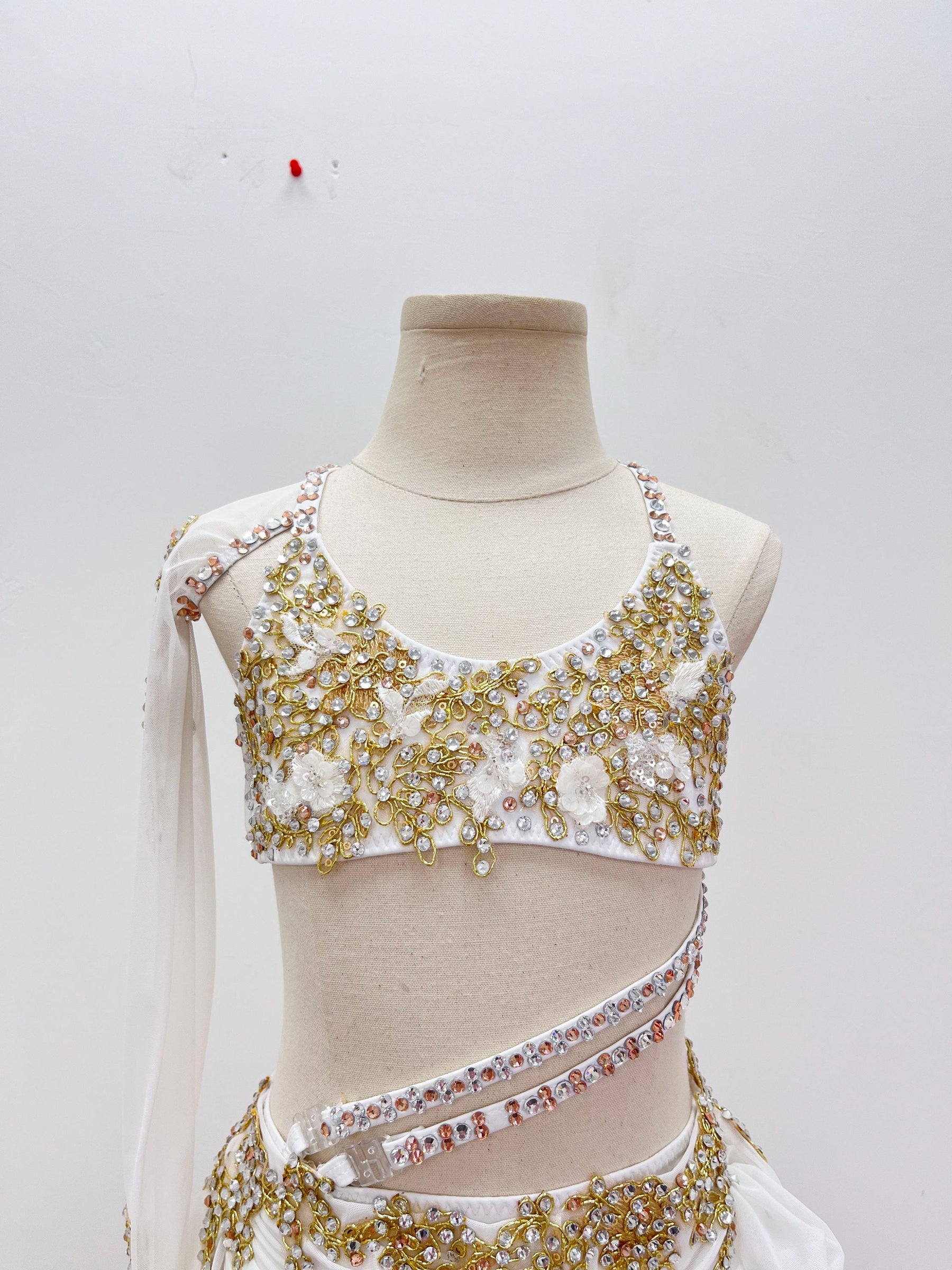 Handmade Lyrical Dance Costume: Gold Appliques, Crystals & Chains,Contemporary Costume