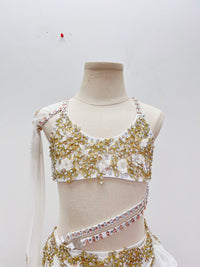 Handmade Lyrical Dance Costume: Gold Appliques, Crystals & Chains,Contemporary Costume