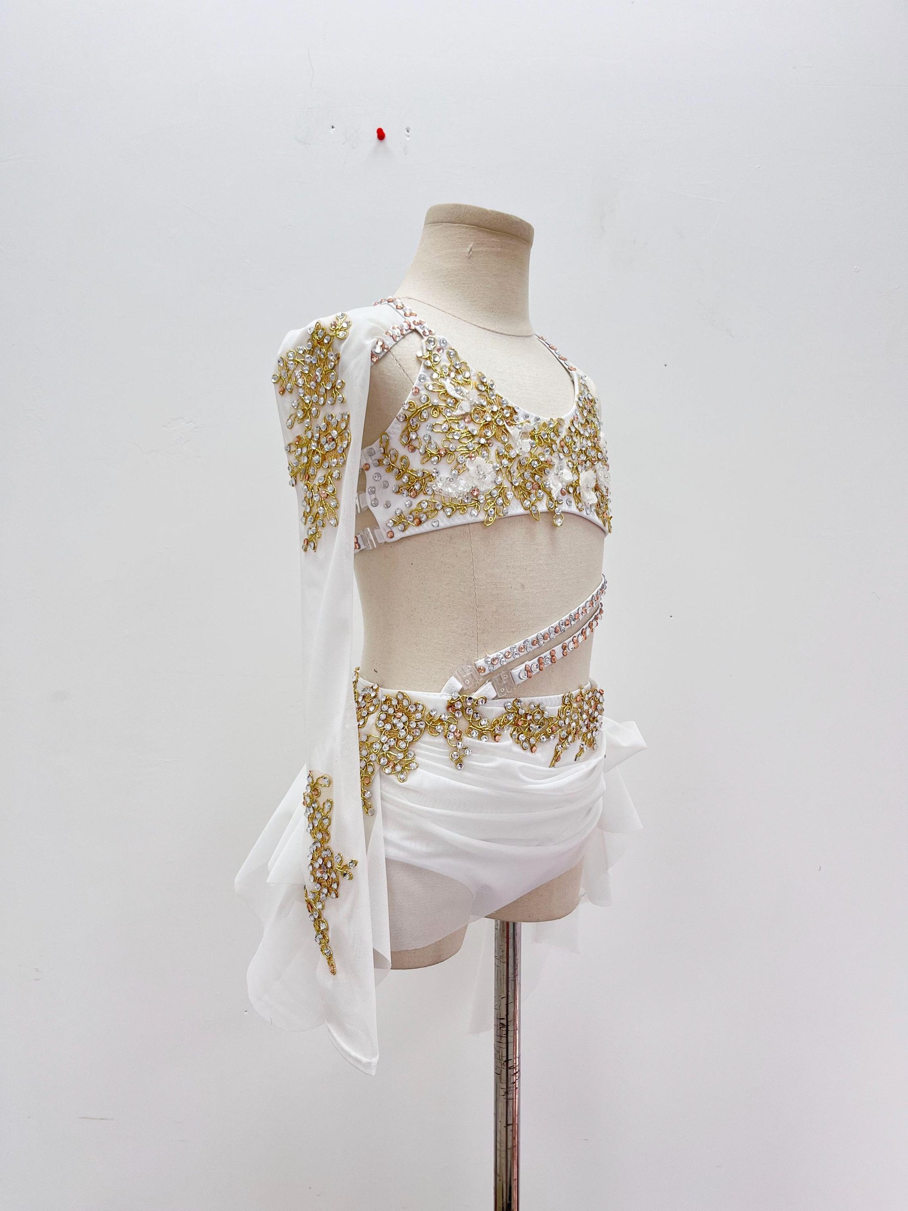 Handmade Lyrical Dance Costume: Gold Appliques, Crystals & Chains,Contemporary Costume